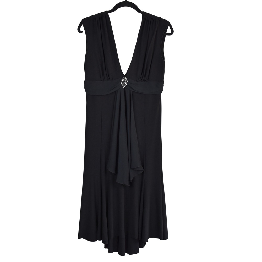Vintage Y2K Black Cocktail Midi Dress Womens 12 V Neck Formal Party Evening Prom